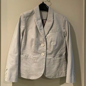 Boden cream corduroy 2 button short blazer. 6P Pink and navy polka dot lining.